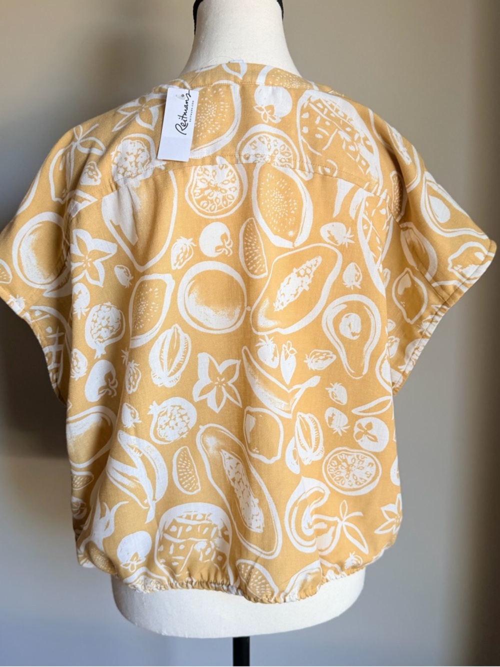 Reitmans Mustard Yellow & White Printed Button Front Top - Picture 6 of 12